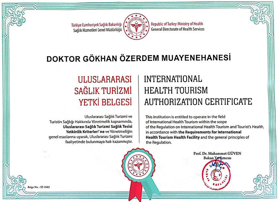 Dr Gökhan Özerdem Uluslararası sağlık turizmi belgesi